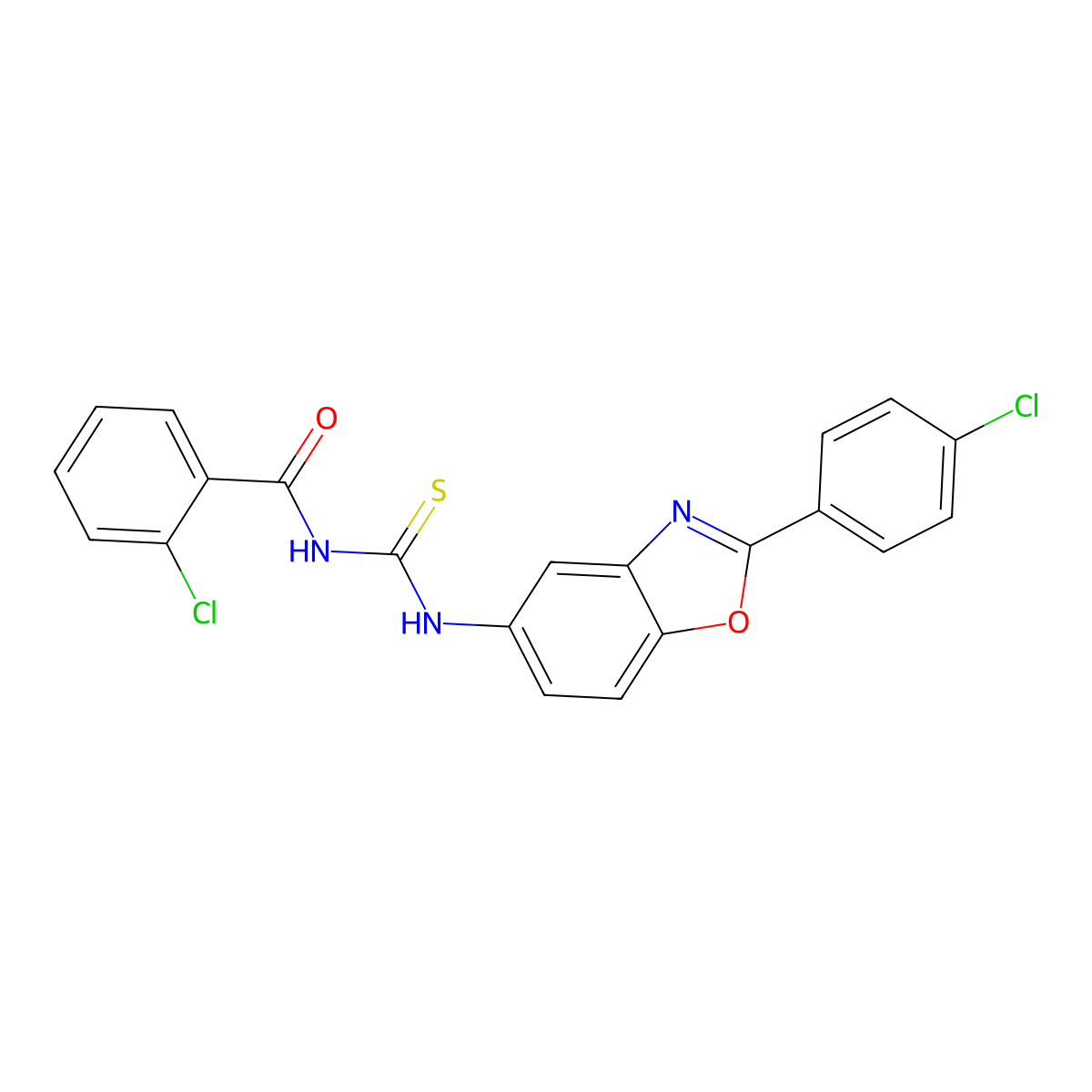 2-chloro-N-[[2-(4-chlorophenyl)-1,3-benzoxazol-5-yl]carbamothioyl]benzamide molecular structure, CAS 347338-48-1