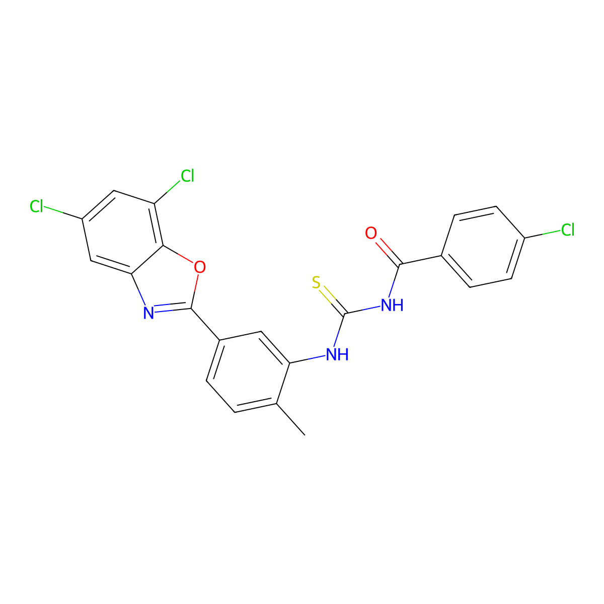 4-chloro-N-[[5-(5,7-dichloro-1,3-benzoxazol-2-yl)-2-methylphenyl]carbamothioyl]benzamide molecular structure, CAS 347338-66-3