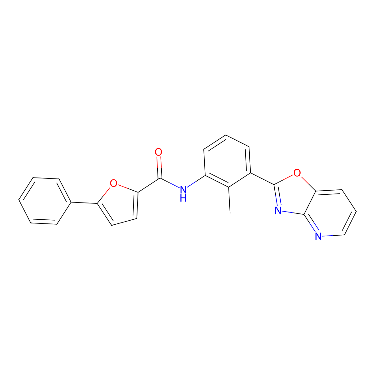 N-[2-methyl-3-([1,3]oxazolo[4,5-b]pyridin-2-yl)phenyl]-5-phenylfuran-2-carboxamide molecular structure, CAS 347338-82-3