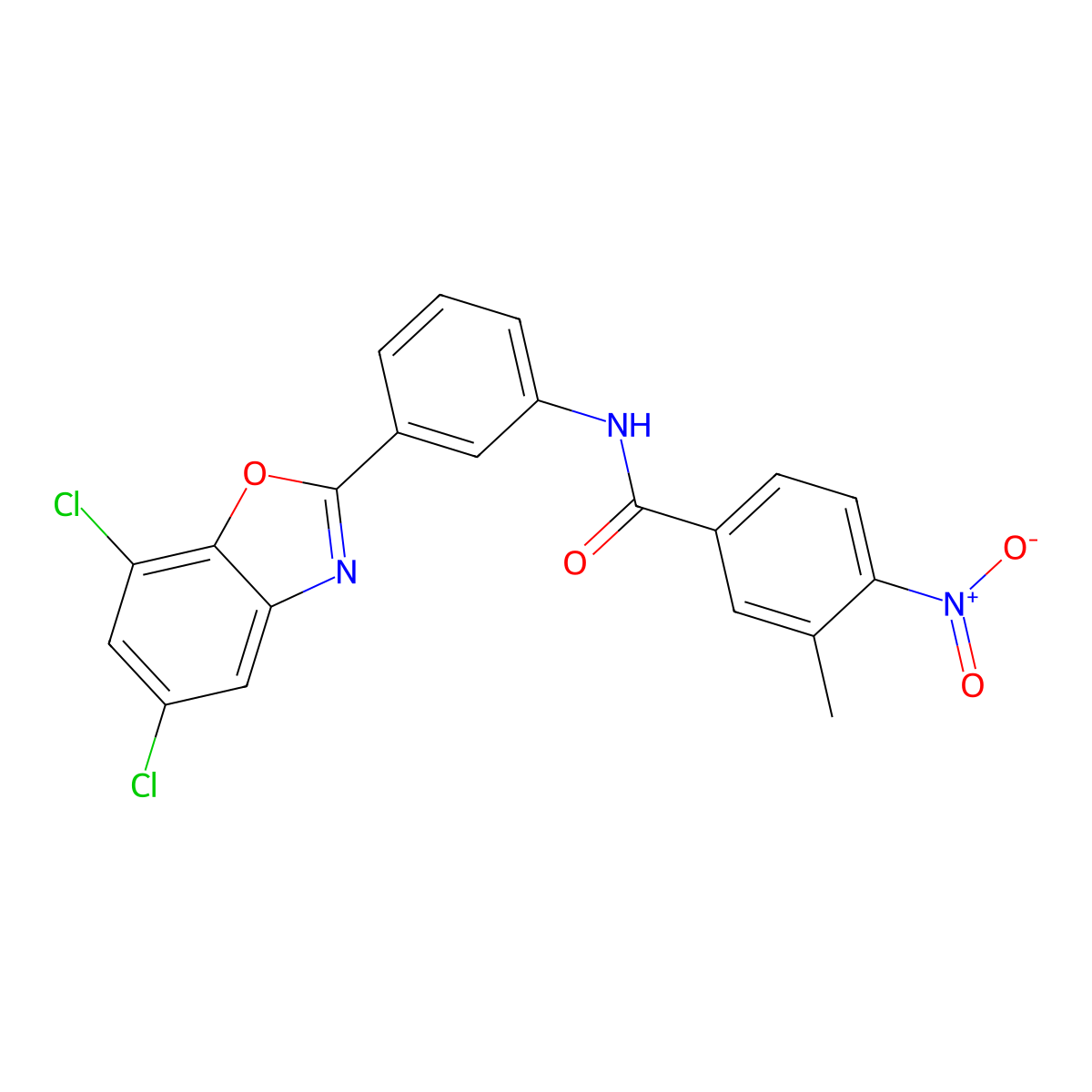 N-[3-(5,7-dichloro-1,3-benzoxazol-2-yl)phenyl]-3-methyl-4-nitrobenzamide molecular structure, CAS 347338-86-7