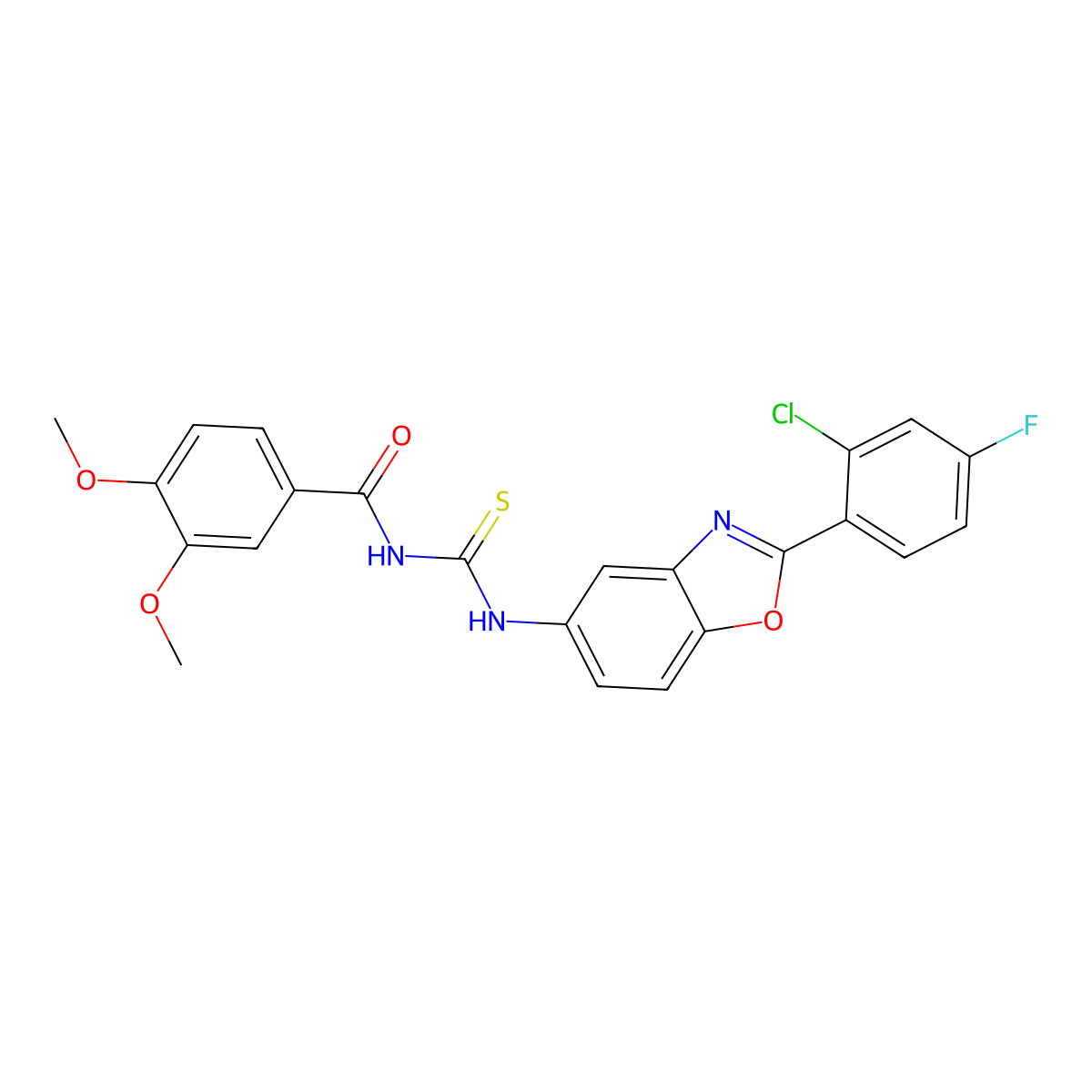 N-[[2-(2-chloro-4-fluorophenyl)-1,3-benzoxazol-5-yl]carbamothioyl]-3,4-dimethoxybenzamide molecular structure, CAS 347339-43-9