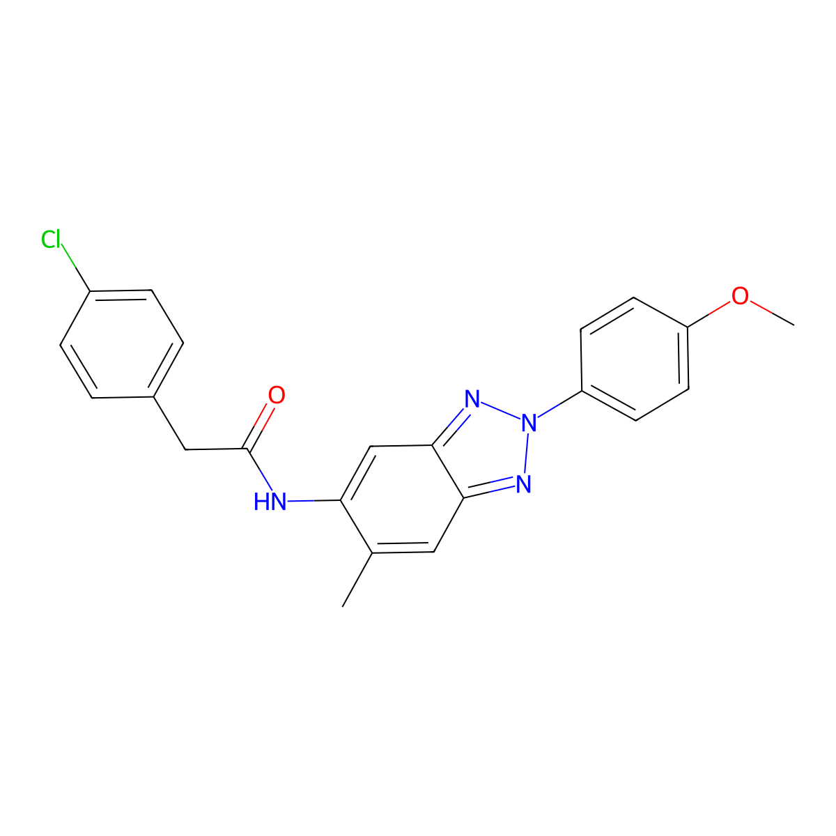 2-(4-chlorophenyl)-N-[2-(4-methoxyphenyl)-6-methylbenzotriazol-5-yl]acetamide molecular structure, CAS 347339-50-8