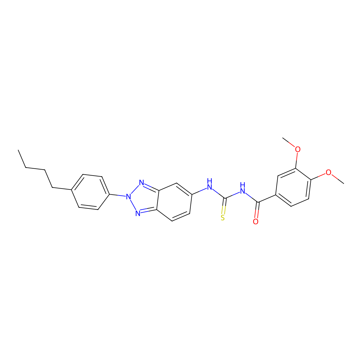 N-[[2-(4-butylphenyl)benzotriazol-5-yl]carbamothioyl]-3,4-dimethoxybenzamide molecular structure, CAS 347339-53-1