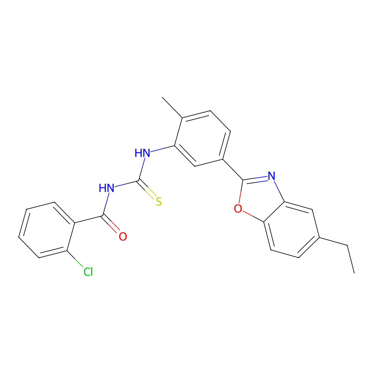 2-chloro-N-[[5-(5-ethyl-1,3-benzoxazol-2-yl)-2-methylphenyl]carbamothioyl]benzamide molecular structure, CAS 347339-72-4