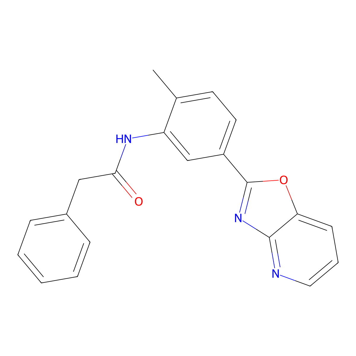 N-[2-methyl-5-([1,3]oxazolo[4,5-b]pyridin-2-yl)phenyl]-2-phenylacetamide molecular structure, CAS 347339-78-0