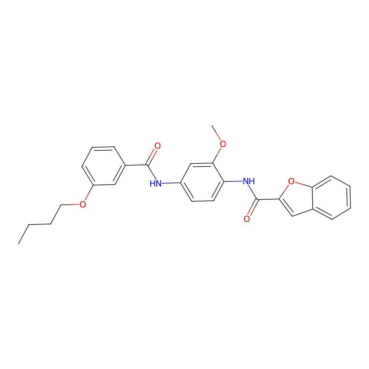 N-[4-[(3-butoxybenzoyl)amino]-2-methoxyphenyl]-1-benzofuran-2-carboxamide molecular structure, CAS 347340-07-2