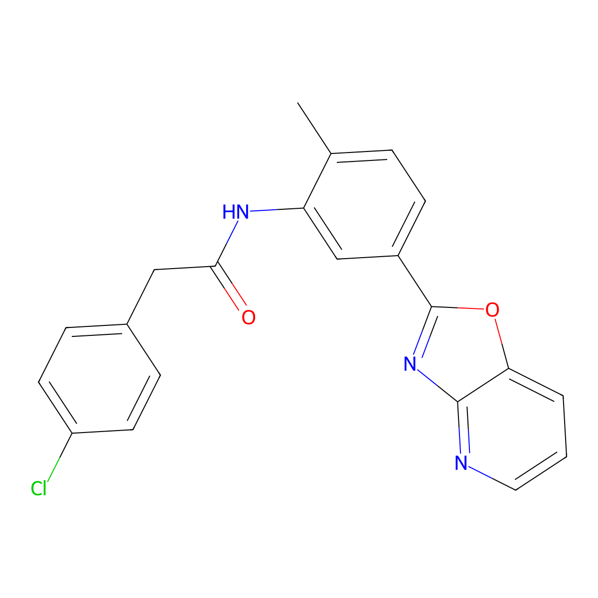 2-(4-chlorophenyl)-N-[2-methyl-5-([1,3]oxazolo[4,5-b]pyridin-2-yl)phenyl]acetamide molecular structure, CAS 347340-11-8