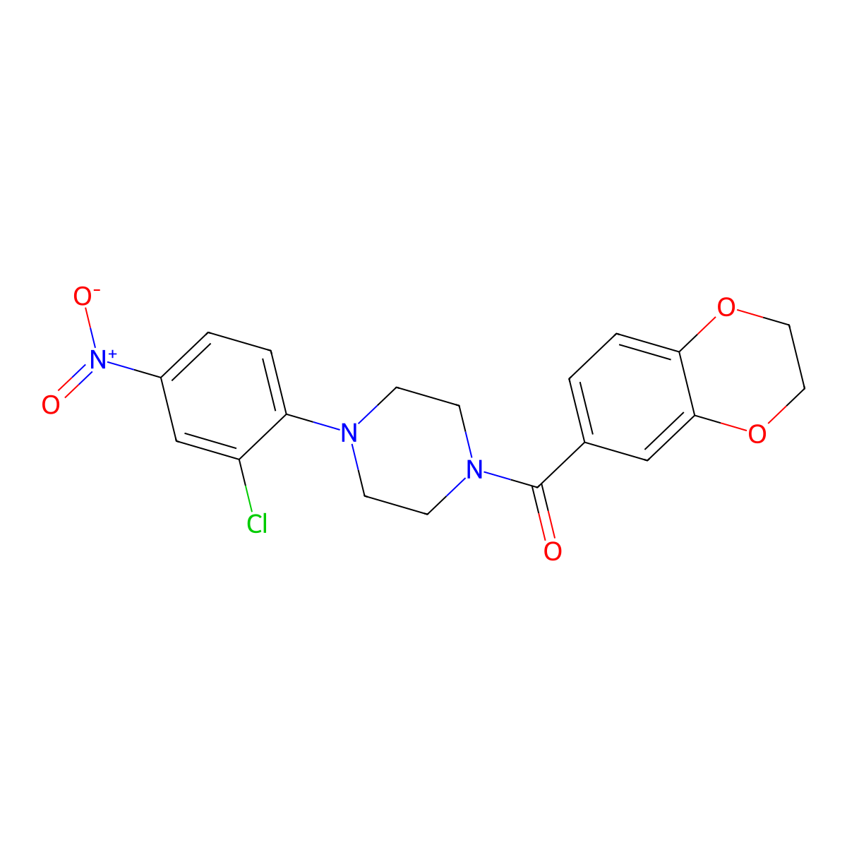 [4-(2-Chloro-4-nitrophenyl)piperazin-1-yl]-(2,3-dihydro-1,4-benzodioxin-6-yl)methanone molecular structure, CAS 347340-21-0