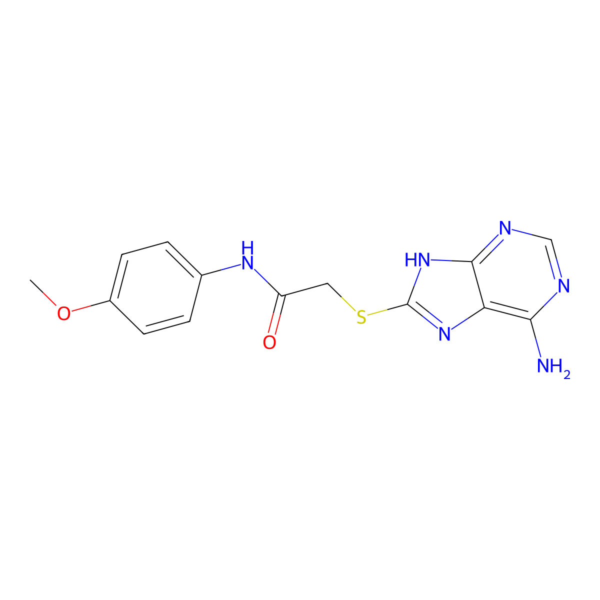2-[(6-amino-7H-purin-8-yl)sulfanyl]-N-(4-methoxyphenyl)acetamide molecular structure, CAS 347340-46-9
