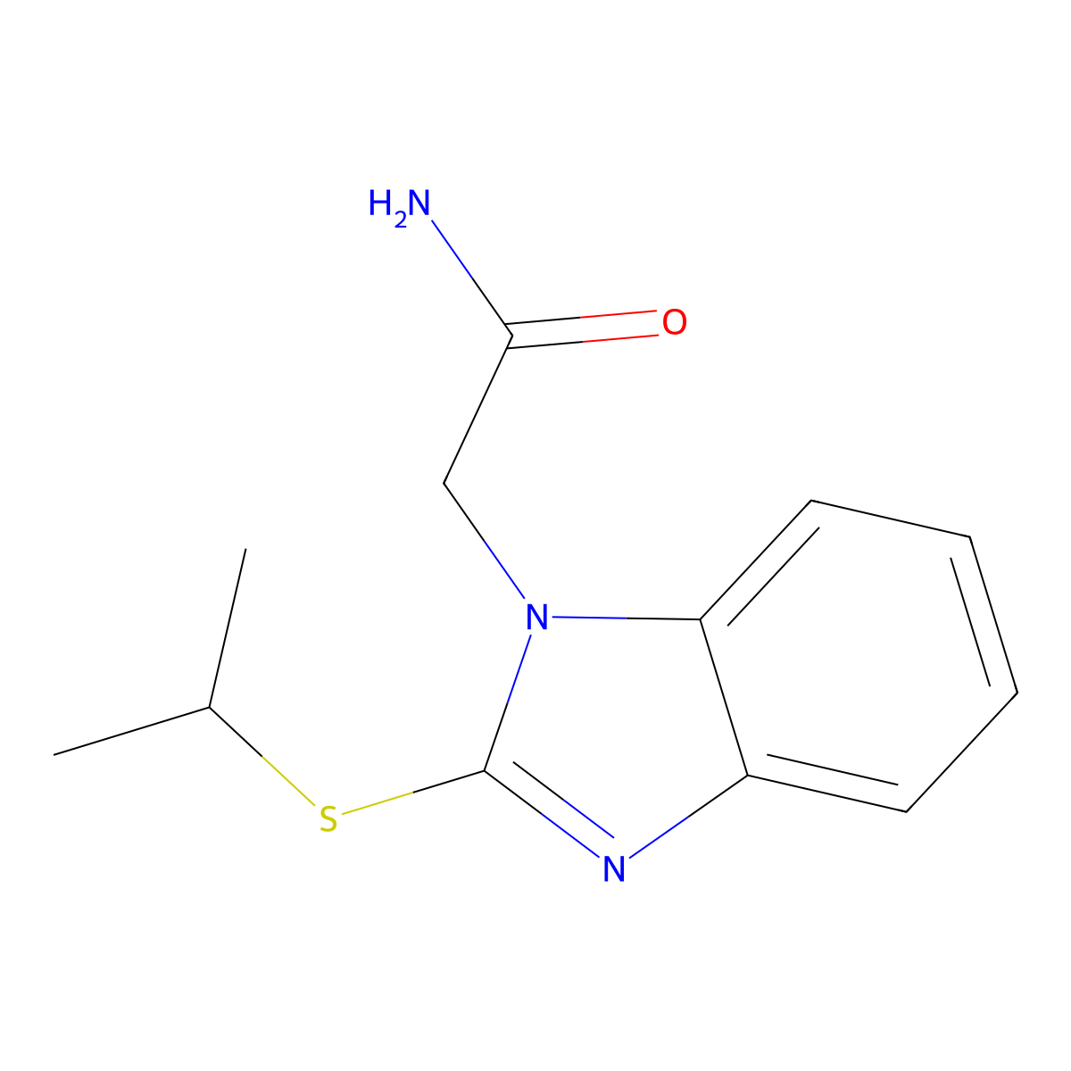 2-(2-Propan-2-ylsulfanylbenzimidazol-1-yl)acetamide molecular structure, CAS 347340-91-4