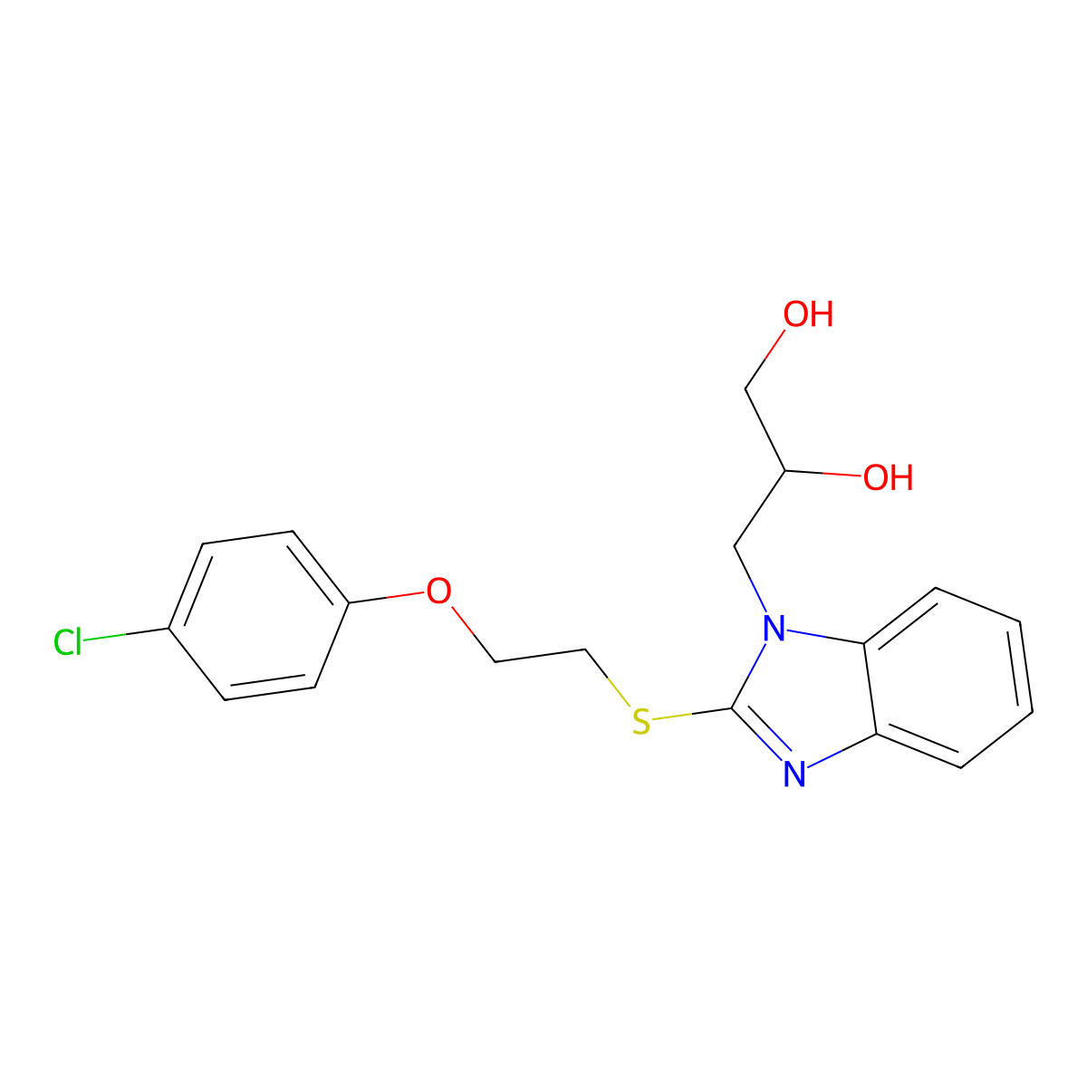 3-{2-[2-(4-Chlorophenoxy)ethylthio]benzimidazolyl}propane-1,2-diol molecular structure, CAS 347341-17-7