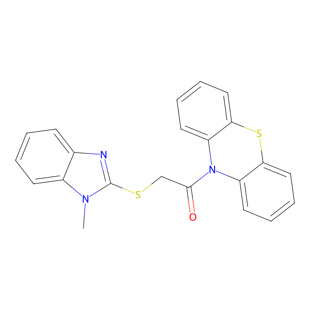 2-(1-Methylbenzimidazol-2-yl)sulfanyl-1-phenothiazin-10-ylethanone molecular structure, CAS 347341-22-4