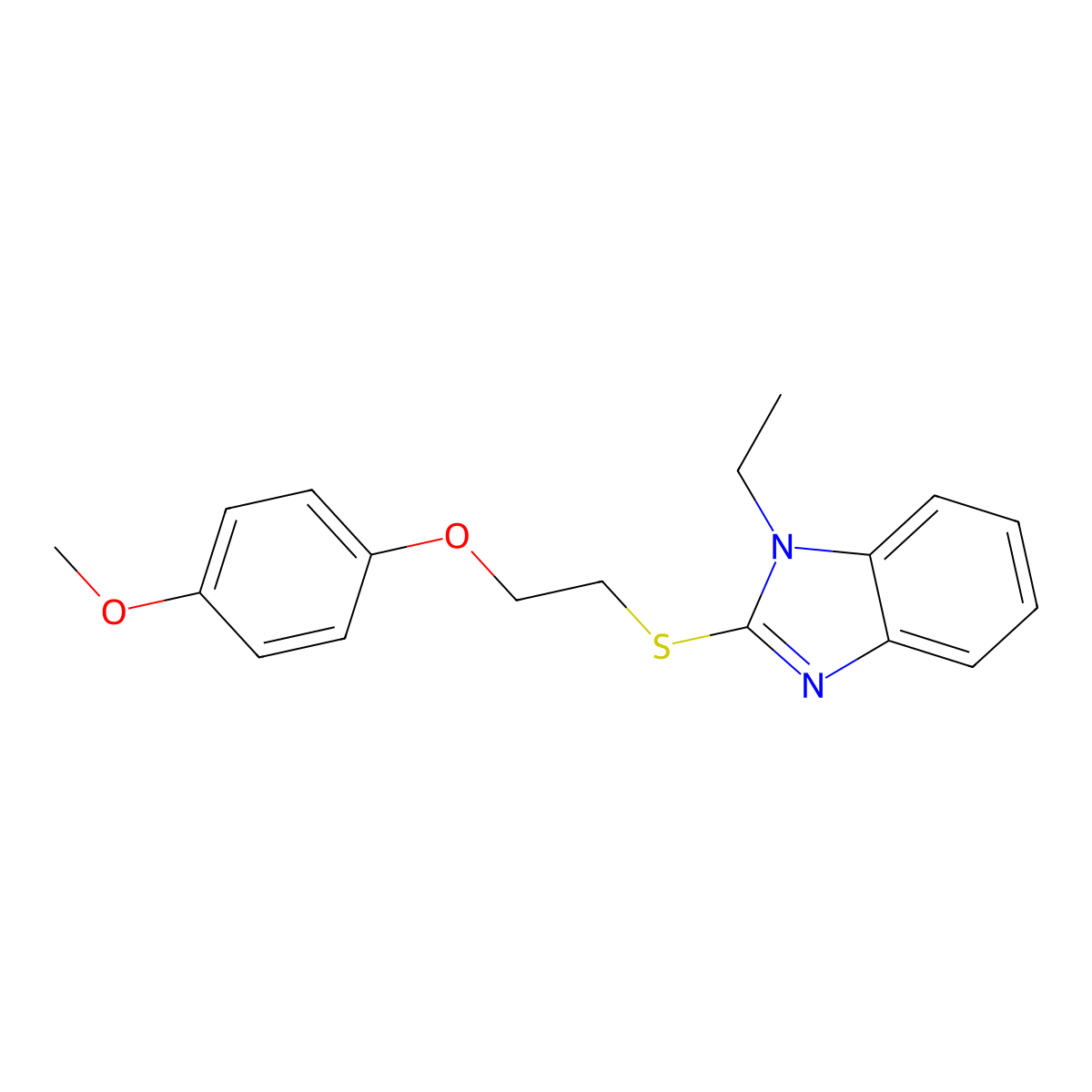 1-Ethyl-2-[2-(4-methoxyphenoxy)ethylsulfanyl]benzimidazole molecular structure, CAS 347341-29-1