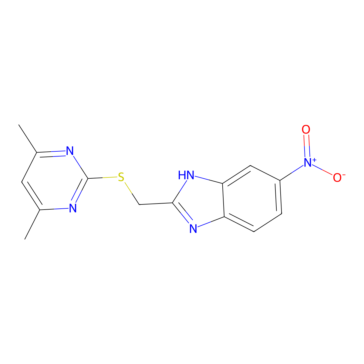 2-[(4,6-dimethylpyrimidin-2-yl)sulfanylmethyl]-6-nitro-1H-benzimidazole molecular structure, CAS 347341-48-4