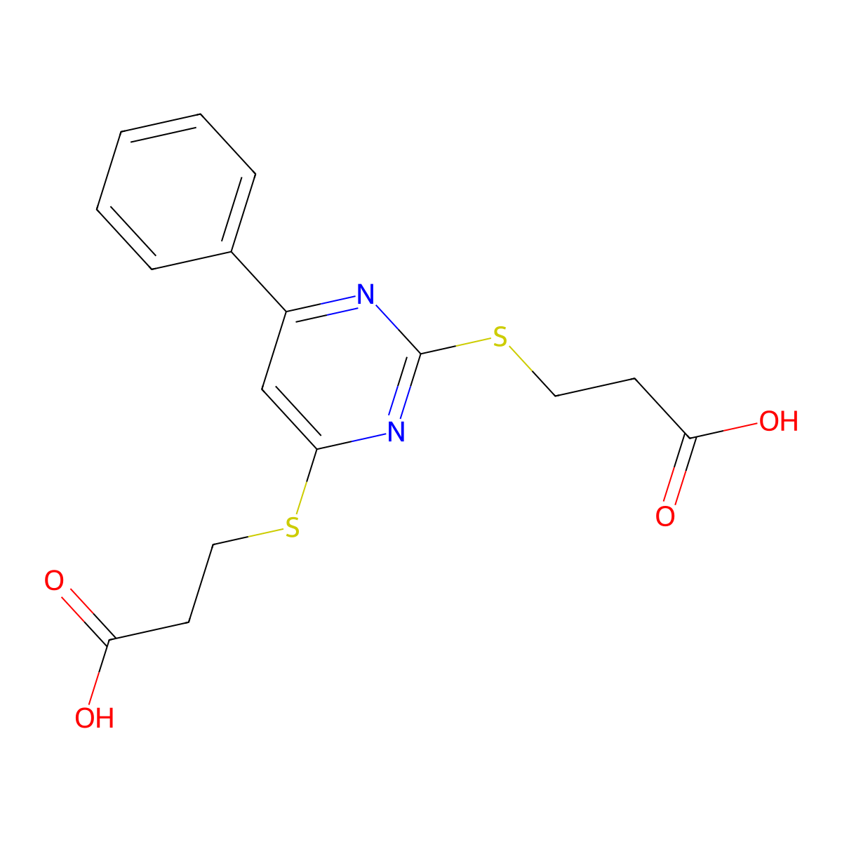 3-[2-(2-Carboxyethylthio)-6-phenylpyrimidin-4-ylthio]propanoic acid molecular structure, CAS 347341-62-2