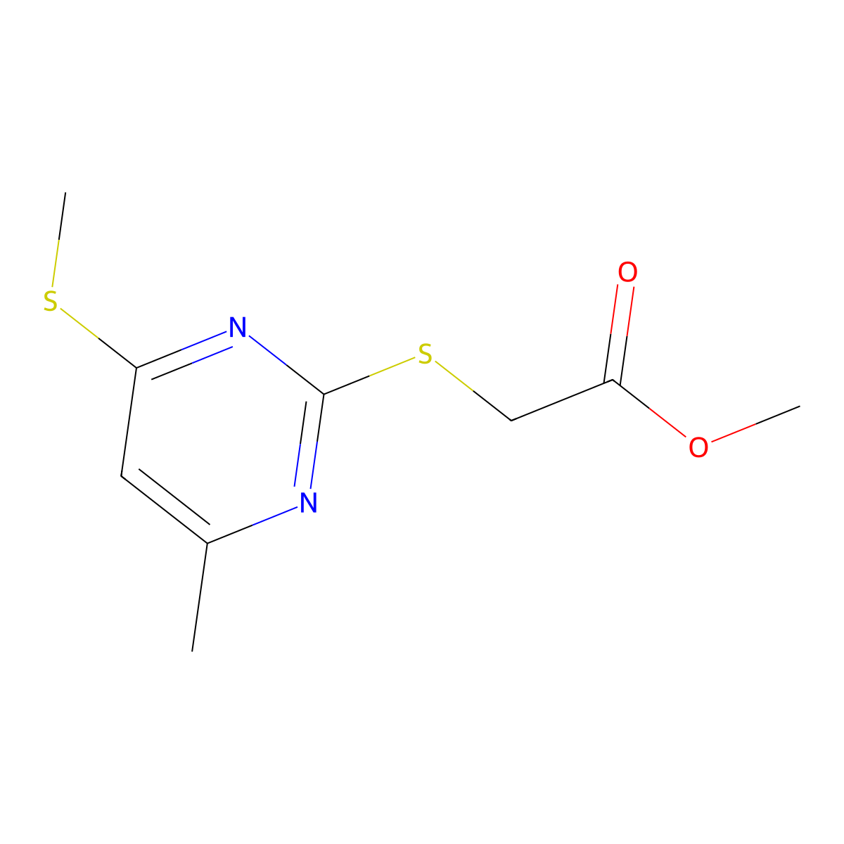 Methyl 2-[[4-methyl-6-(methylthio)-2-pyrimidinyl]thio]acetate molecular structure, CAS 347343-11-7