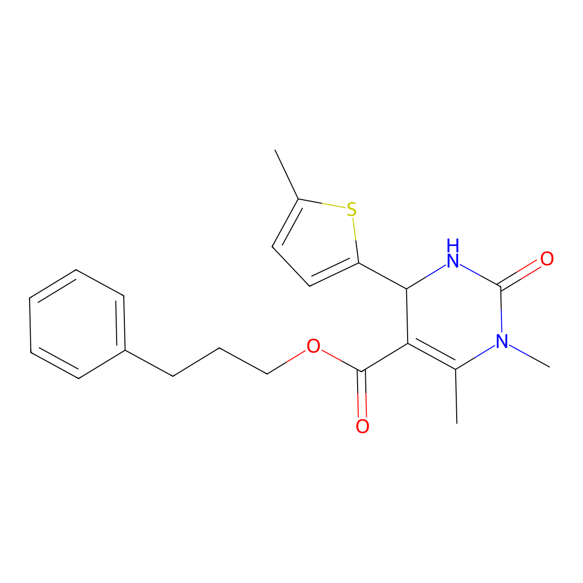 3-Phenylpropyl 1,6-dimethyl-4-(5-methylthiophen-2-yl)-2-oxo-1,2,3,4-tetrahydropyrimidine-5-carboxylate molecular structure, CAS 347350-50-9