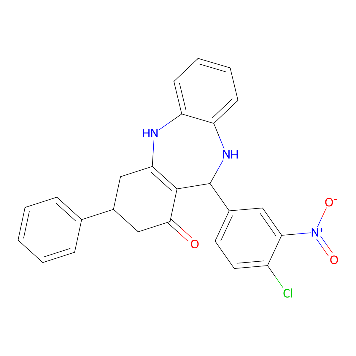 6-(4-Chloro-3-nitrophenyl)-9-phenyl-5,6,8,9,10,11-hexahydrobenzo[b][1,4]benzodiazepin-7-one molecular structure, CAS 347350-58-7