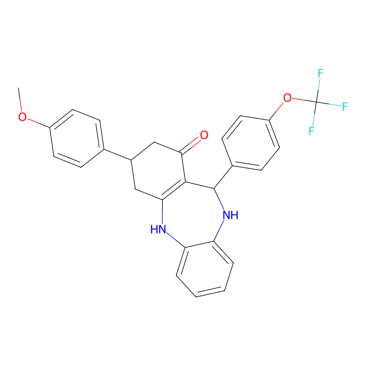 9-(4-Methoxyphenyl)-6-[4-(trifluoromethoxy)phenyl]-5,6,8,9,10,11-hexahydrobenzo[b][1,4]benzodiazepin-7-one molecular structure, CAS 347350-61-2