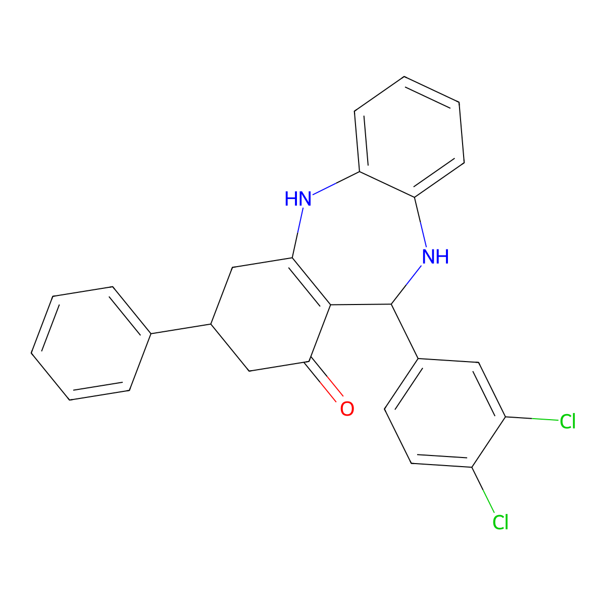 6-(3,4-Dichlorophenyl)-9-phenyl-5,6,8,9,10,11-hexahydrobenzo[b][1,4]benzodiazepin-7-one molecular structure, CAS 347350-72-5