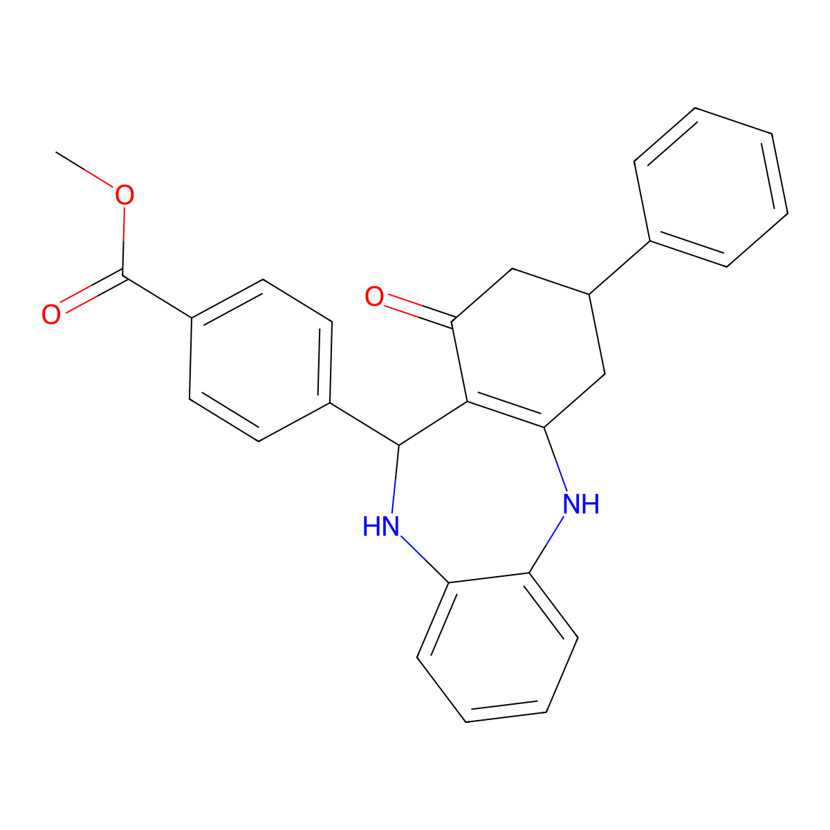 methyl 4-(1-oxo-3-phenyl-2,3,4,5,10,11-hexahydro-1H-dibenzo[b,e][1,4]diazepin-11-yl)benzoate molecular structure, CAS 347350-74-7