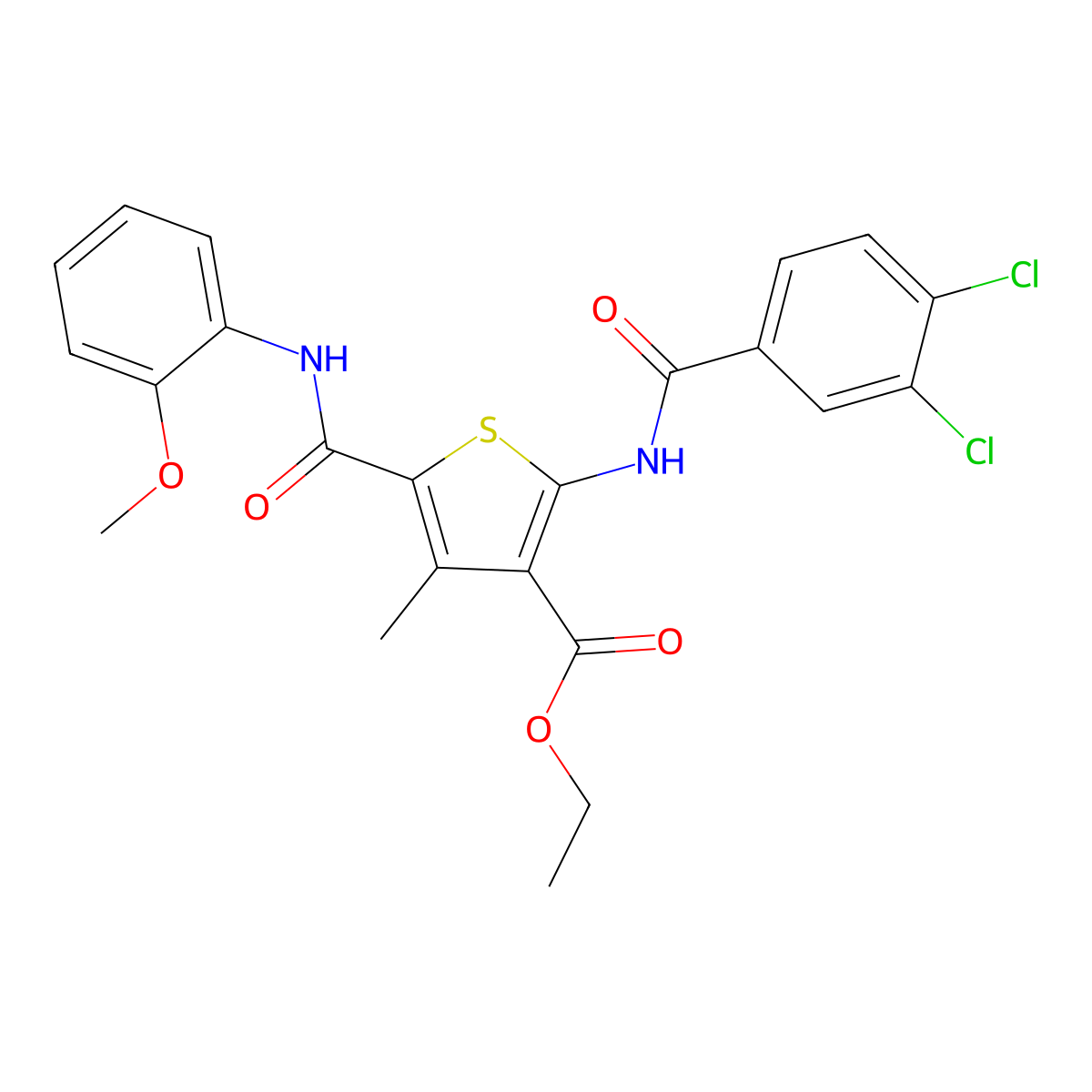 Ethyl 2-(3,4-dichlorobenzamido)-5-[(2-methoxyphenyl)carbamoyl]-4-methylthiophene-3-carboxylate molecular structure, CAS 347350-75-8