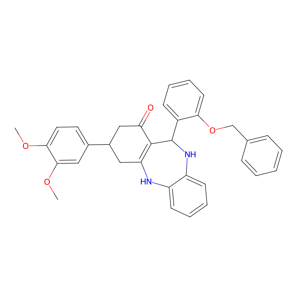 9-(3,4-Dimethoxyphenyl)-6-(2-phenylmethoxyphenyl)-5,6,8,9,10,11-hexahydrobenzo[b][1,4]benzodiazepin-7-one molecular structure, CAS 347350-93-0