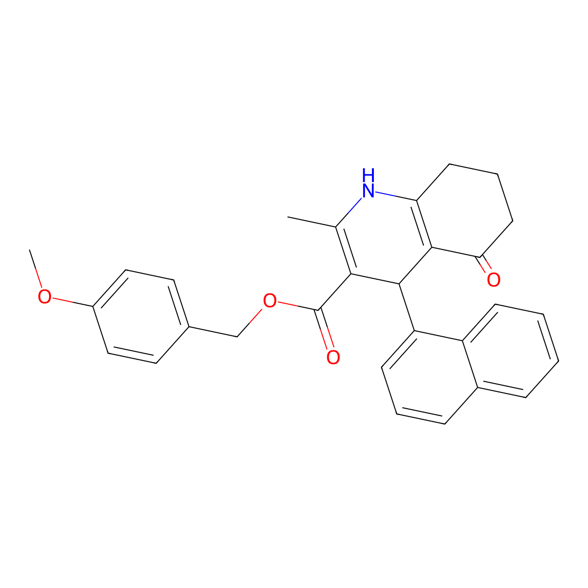 4-Methoxybenzyl 2-methyl-4-(naphthalen-1-yl)-5-oxo-1,4,5,6,7,8-hexahydroquinoline-3-carboxylate molecular structure, CAS 347350-95-2