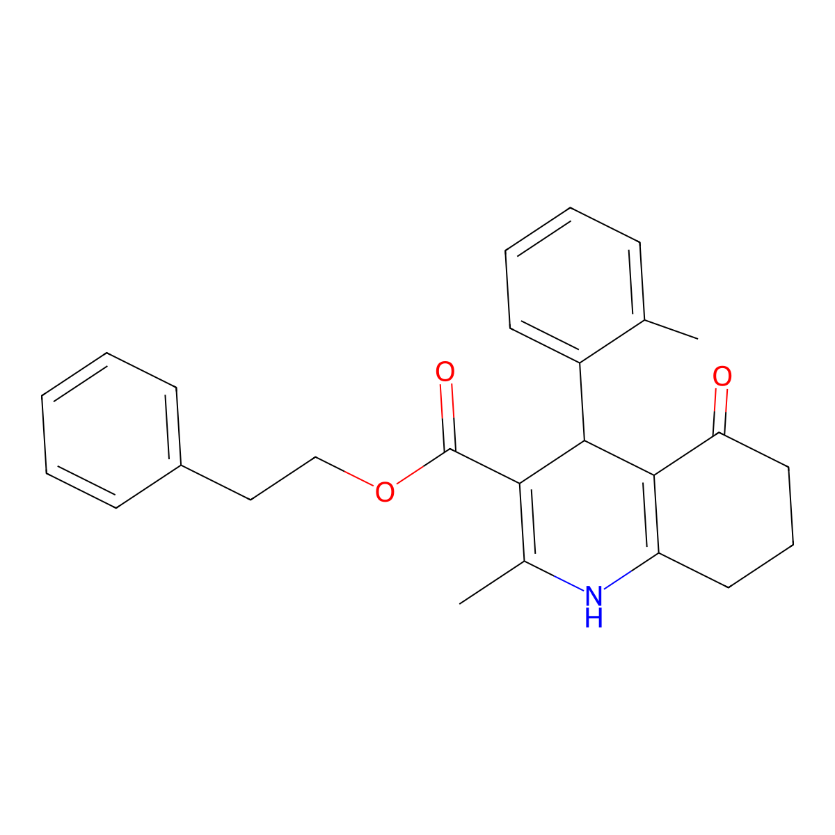 2-Phenylethyl 2-methyl-4-(2-methylphenyl)-5-oxo-1,4,5,6,7,8-hexahydroquinoline-3-carboxylate molecular structure, CAS 347350-96-3