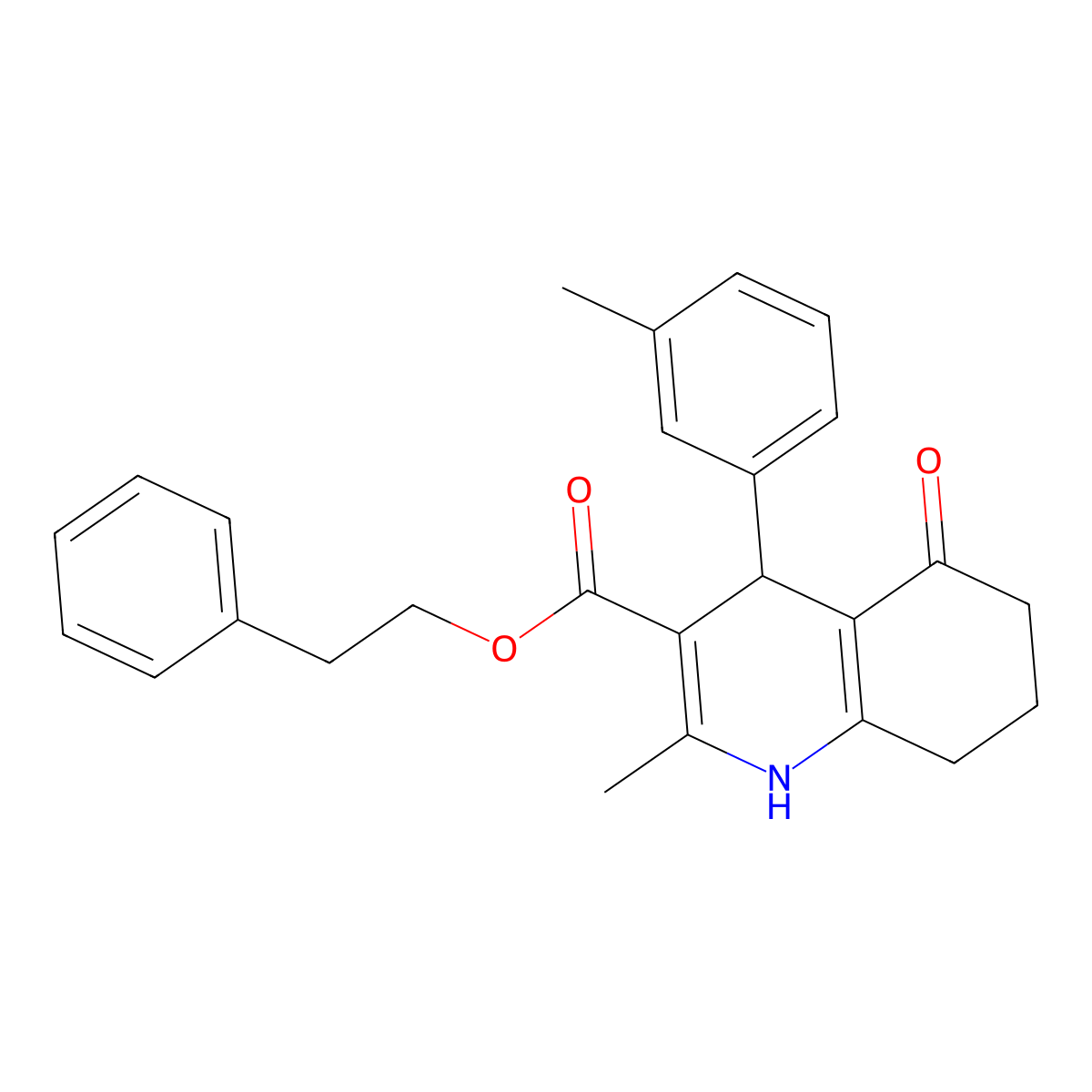 2-Phenylethyl 2-methyl-4-(3-methylphenyl)-5-oxo-1,4,5,6,7,8-hexahydroquinoline-3-carboxylate molecular structure, CAS 347351-00-2