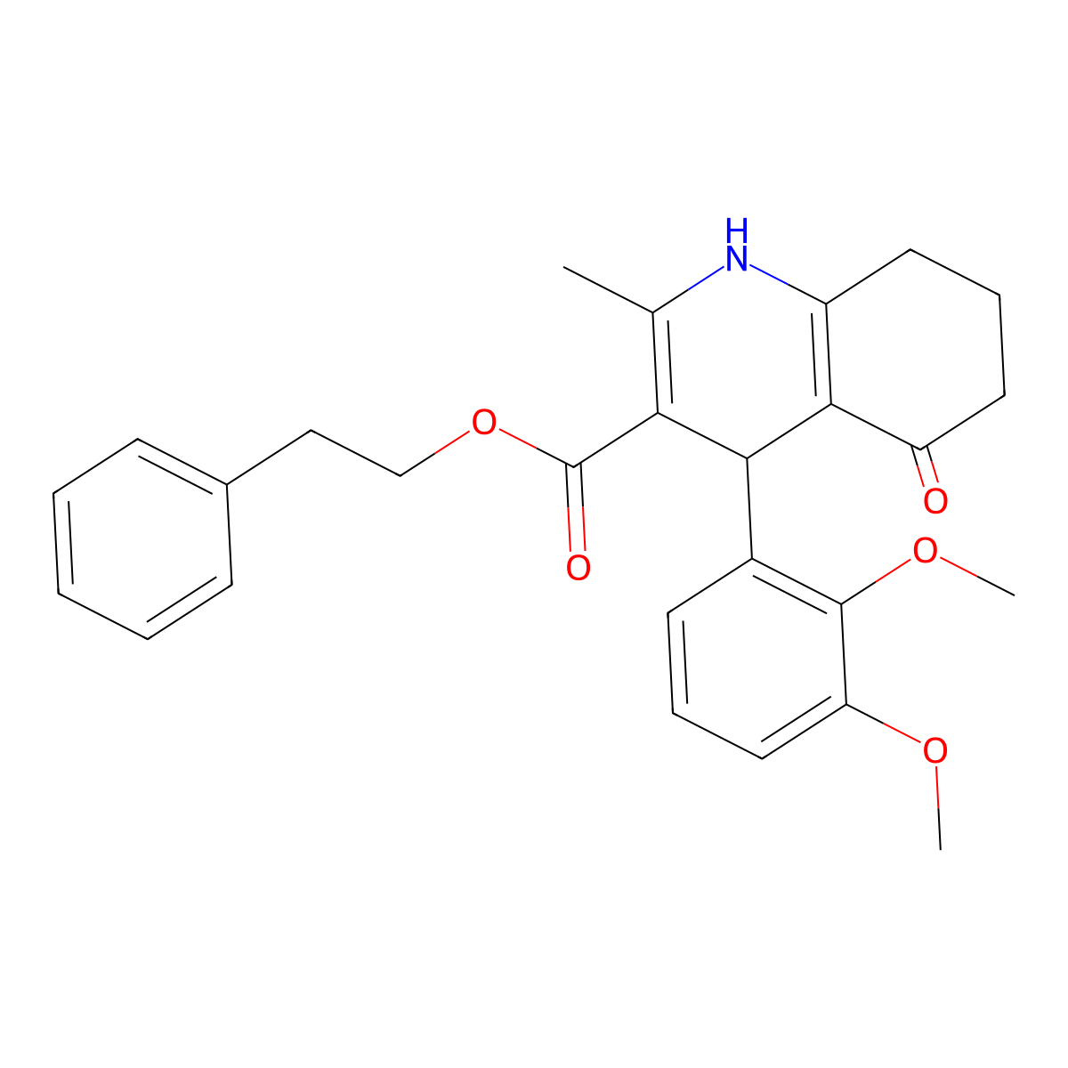 2-Phenylethyl 4-(2,3-dimethoxyphenyl)-2-methyl-5-oxo-1,4,5,6,7,8-hexahydroquinoline-3-carboxylate molecular structure, CAS 347351-01-3