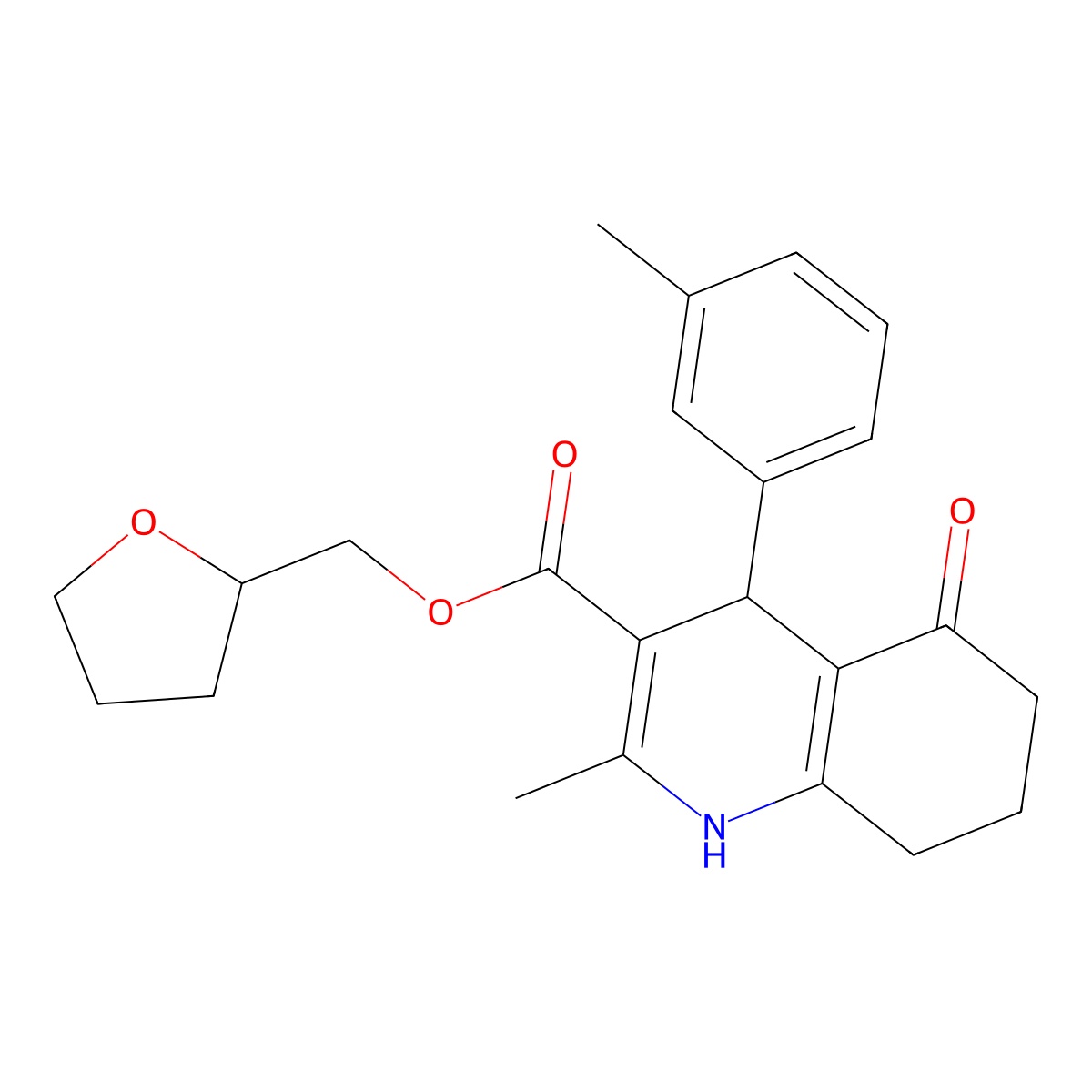 Tetrahydrofuran-2-ylmethyl 2-methyl-4-(3-methylphenyl)-5-oxo-1,4,5,6,7,8-hexahydroquinoline-3-carboxylate molecular structure, CAS 347351-04-6
