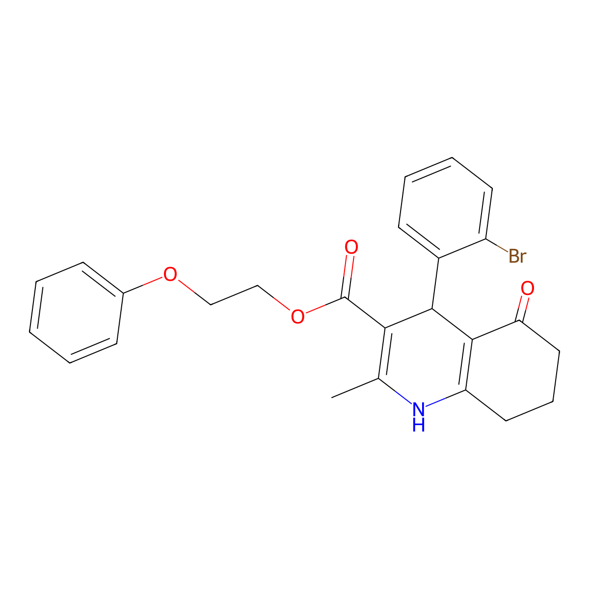 2-Phenoxyethyl 4-(2-bromophenyl)-2-methyl-5-oxo-1,4,5,6,7,8-hexahydroquinoline-3-carboxylate molecular structure, CAS 347351-05-7