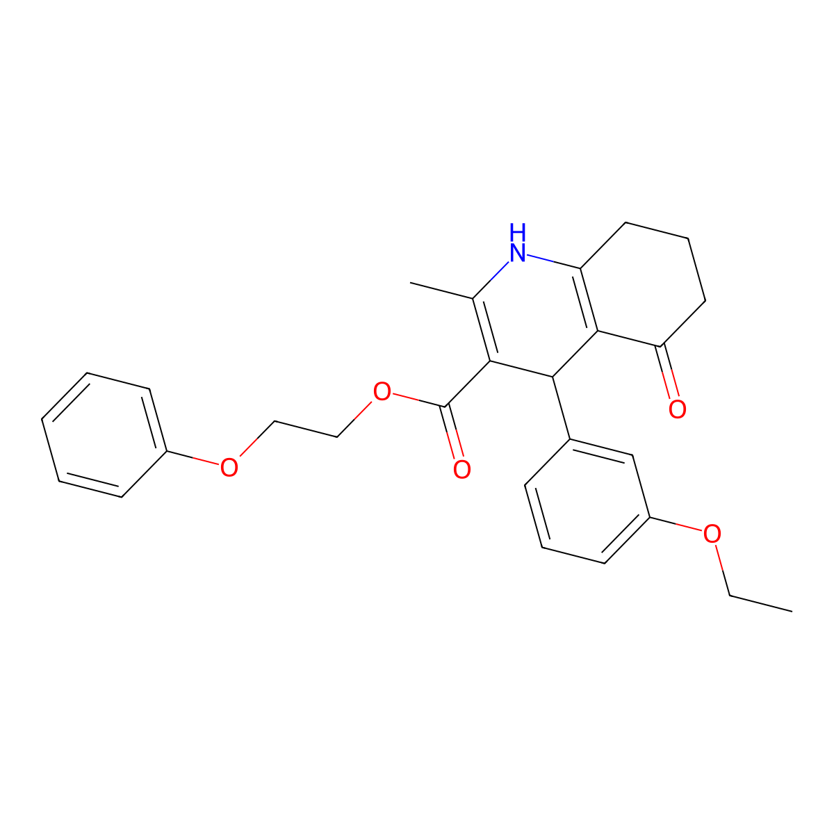 2-Phenoxyethyl 4-(3-ethoxyphenyl)-2-methyl-5-oxo-1,4,5,6,7,8-hexahydroquinoline-3-carboxylate molecular structure, CAS 347351-06-8