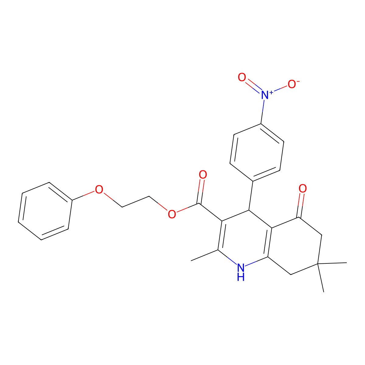 2-Phenoxyethyl 2,7,7-trimethyl-4-(4-nitrophenyl)-5-oxo-1,4,5,6,7,8-hexahydroquinoline-3-carboxylate molecular structure, CAS 347351-07-9