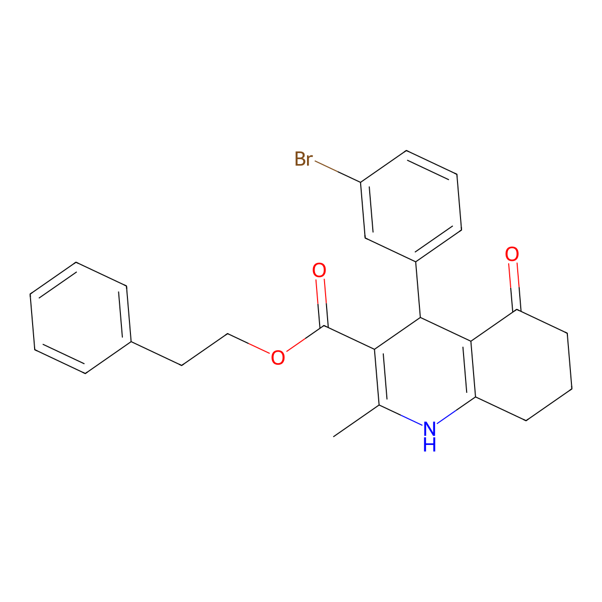 2-Phenylethyl 4-(3-bromophenyl)-2-methyl-5-oxo-1,4,5,6,7,8-hexahydroquinoline-3-carboxylate molecular structure, CAS 347351-09-1