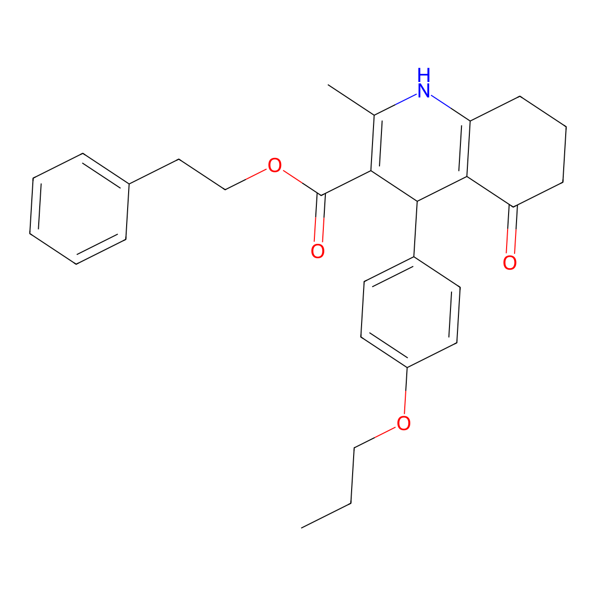2-Phenylethyl 2-methyl-5-oxo-4-(4-propoxyphenyl)-1,4,5,6,7,8-hexahydroquinoline-3-carboxylate molecular structure, CAS 347351-12-6