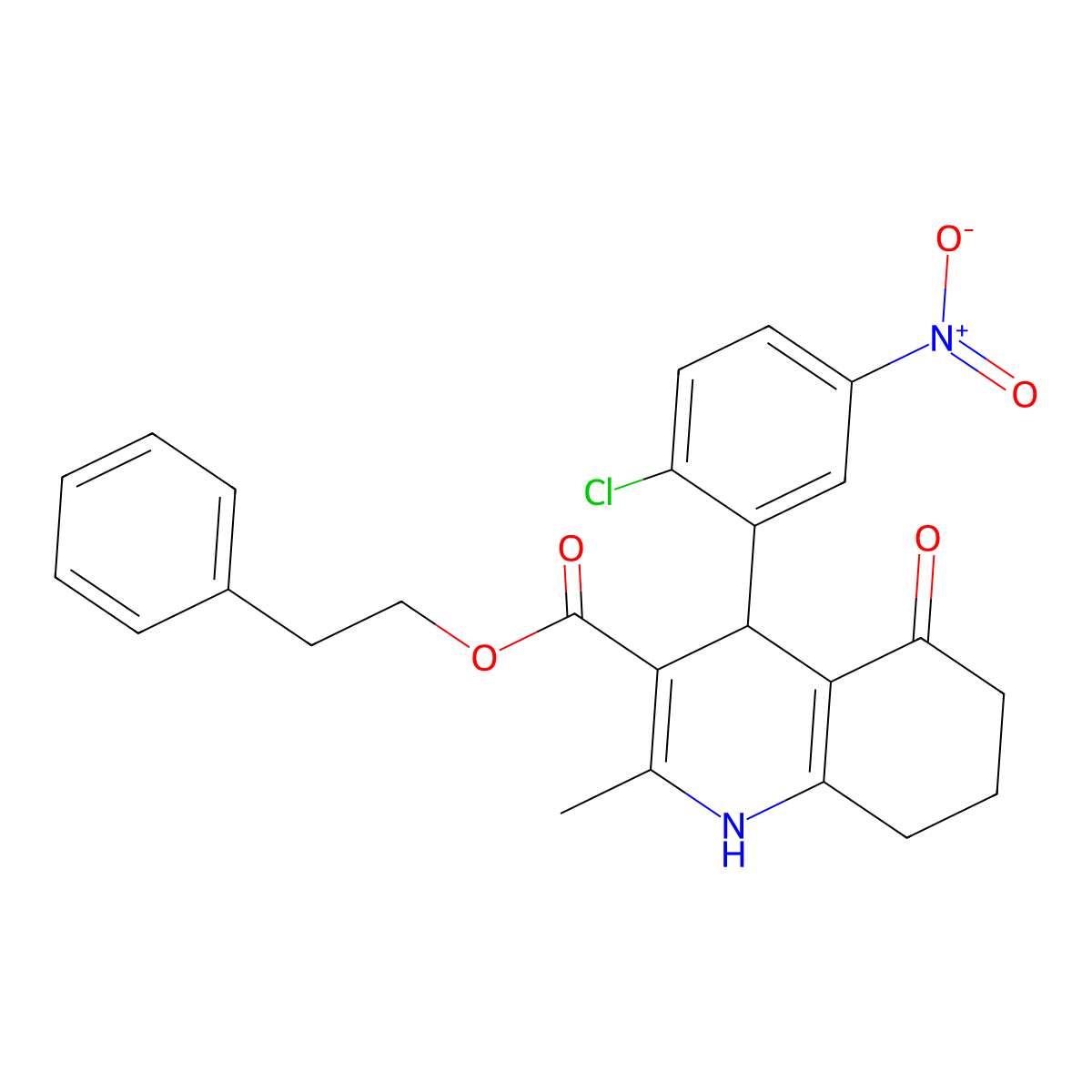 2-Phenylethyl 4-(2-chloro-5-nitrophenyl)-2-methyl-5-oxo-1,4,5,6,7,8-hexahydroquinoline-3-carboxylate molecular structure, CAS 347351-13-7
