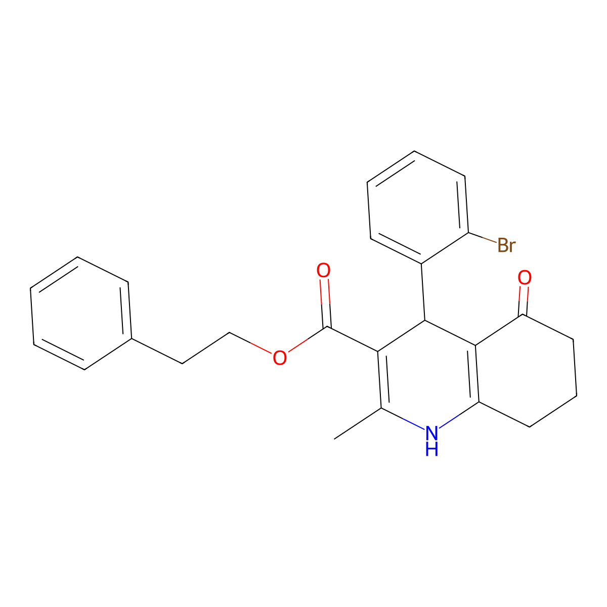 2-Phenylethyl 4-(2-bromophenyl)-2-methyl-5-oxo-1,4,5,6,7,8-hexahydroquinoline-3-carboxylate molecular structure, CAS 347351-14-8