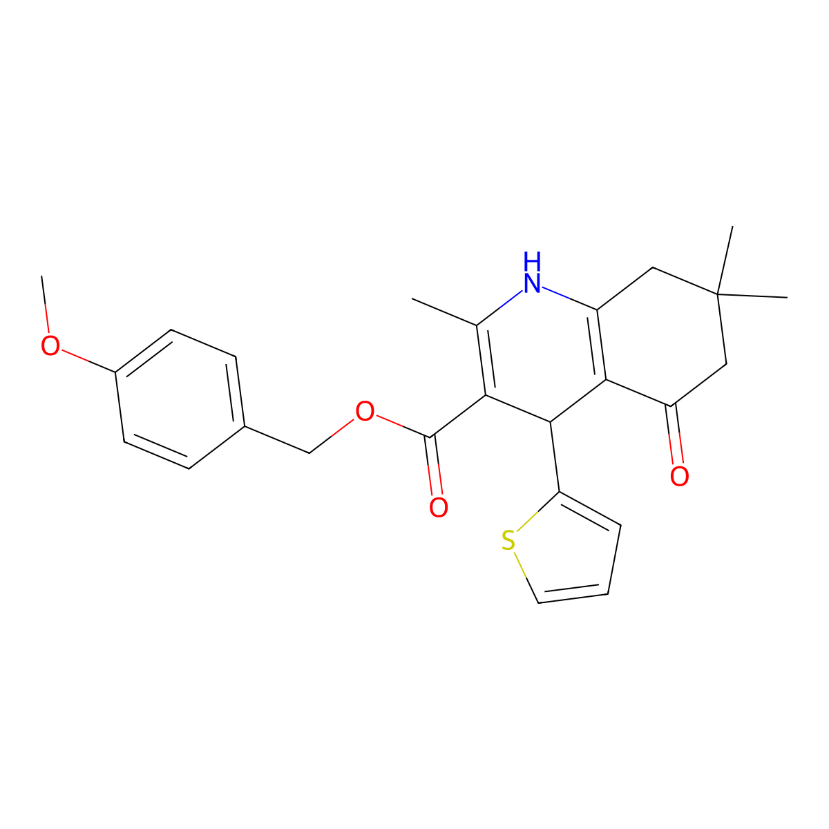 4-Methoxybenzyl 2,7,7-trimethyl-5-oxo-4-(thiophen-2-yl)-1,4,5,6,7,8-hexahydroquinoline-3-carboxylate molecular structure, CAS 347351-15-9