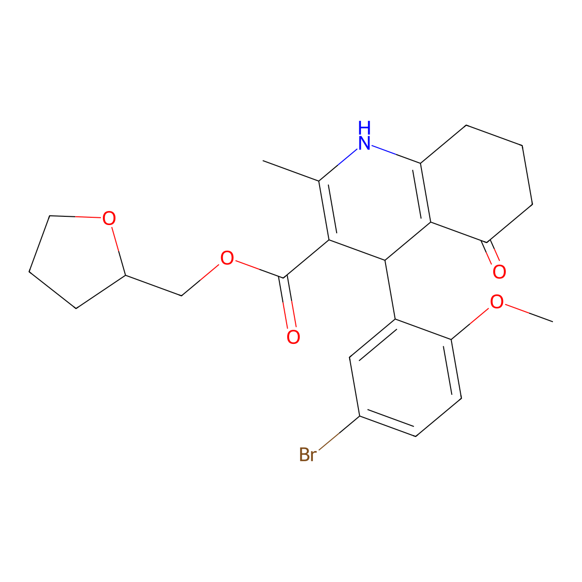 Tetrahydro-2-furanylmethyl 4-(5-bromo-2-methoxyphenyl)-2-methyl-5-oxo-1,4,5,6,7,8-hexahydro-3-quinolinecarboxylate molecular structure, CAS 347351-16-0