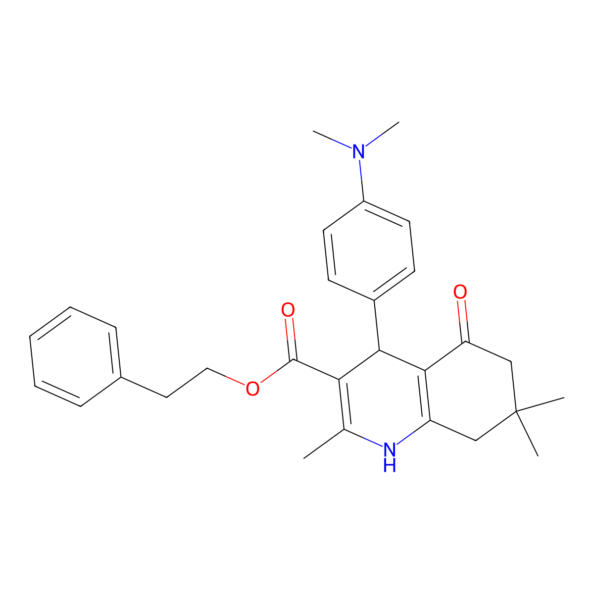 2-Phenylethyl 4-[4-(dimethylamino)phenyl]-2,7,7-trimethyl-5-oxo-1,4,5,6,7,8-hexahydroquinoline-3-carboxylate molecular structure, CAS 347351-26-2