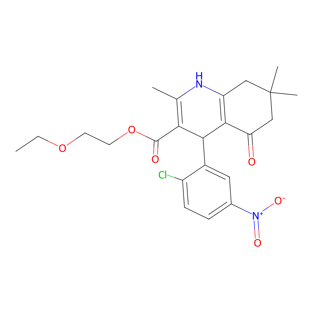 2-Ethoxyethyl 4-(2-chloro-5-nitrophenyl)-2,7,7-trimethyl-5-oxo-1,4,5,6,7,8-hexahydroquinoline-3-carboxylate molecular structure, CAS 347351-27-3