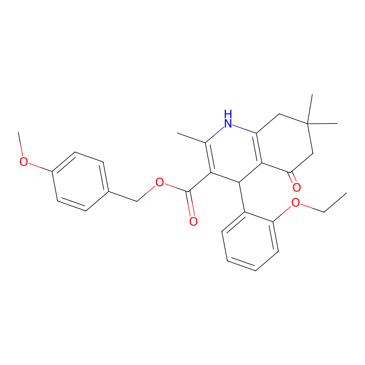4-Methoxybenzyl 4-(2-ethoxyphenyl)-2,7,7-trimethyl-5-oxo-1,4,5,6,7,8-hexahydroquinoline-3-carboxylate molecular structure, CAS 347351-32-0