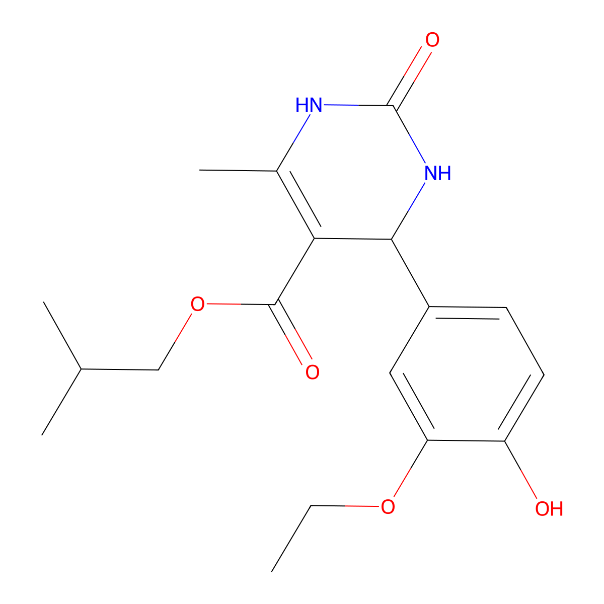 2-Methylpropyl 4-(3-ethoxy-4-hydroxyphenyl)-6-methyl-2-oxo-1,2,3,4-tetrahydropyrimidine-5-carboxylate molecular structure, CAS 347351-43-3