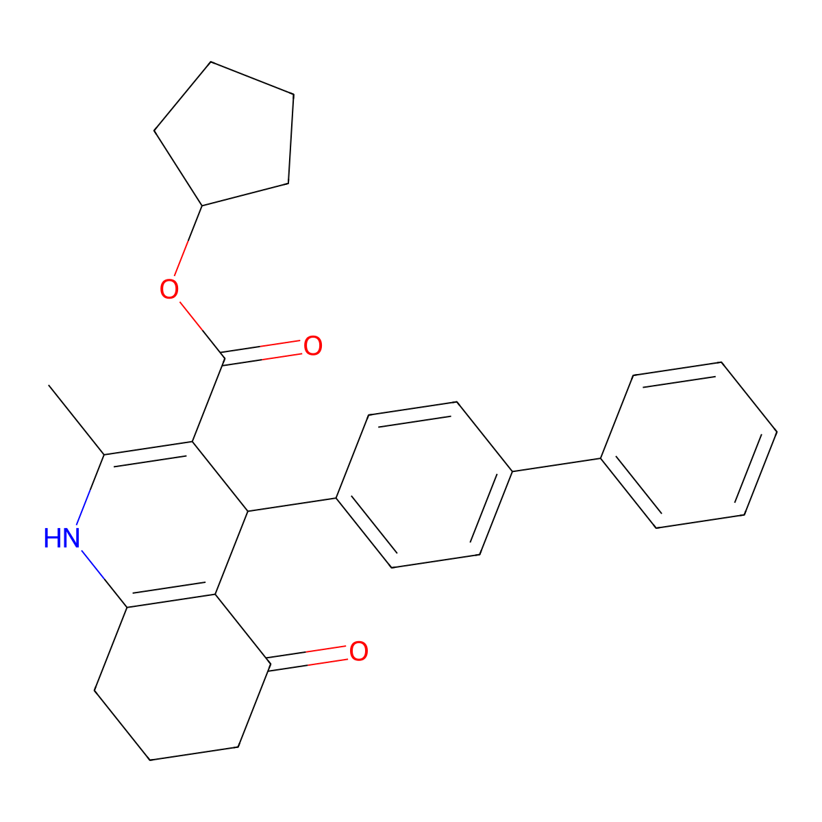 Cyclopentyl 4-(biphenyl-4-yl)-2-methyl-5-oxo-1,4,5,6,7,8-hexahydroquinoline-3-carboxylate molecular structure, CAS 347351-47-7