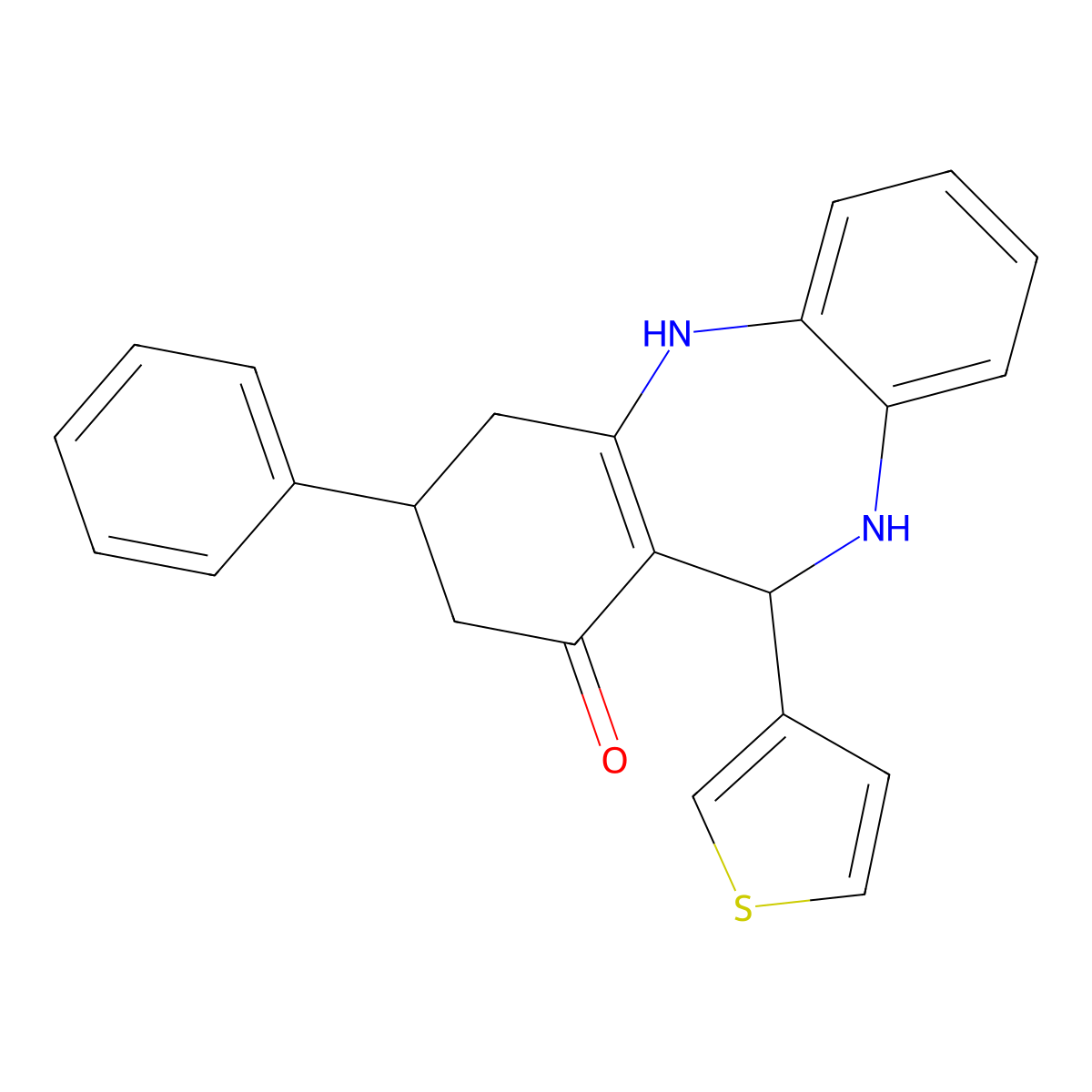 9-Phenyl-6-thiophen-3-yl-5,6,8,9,10,11-hexahydrobenzo[b][1,4]benzodiazepin-7-one molecular structure, CAS 347351-50-2
