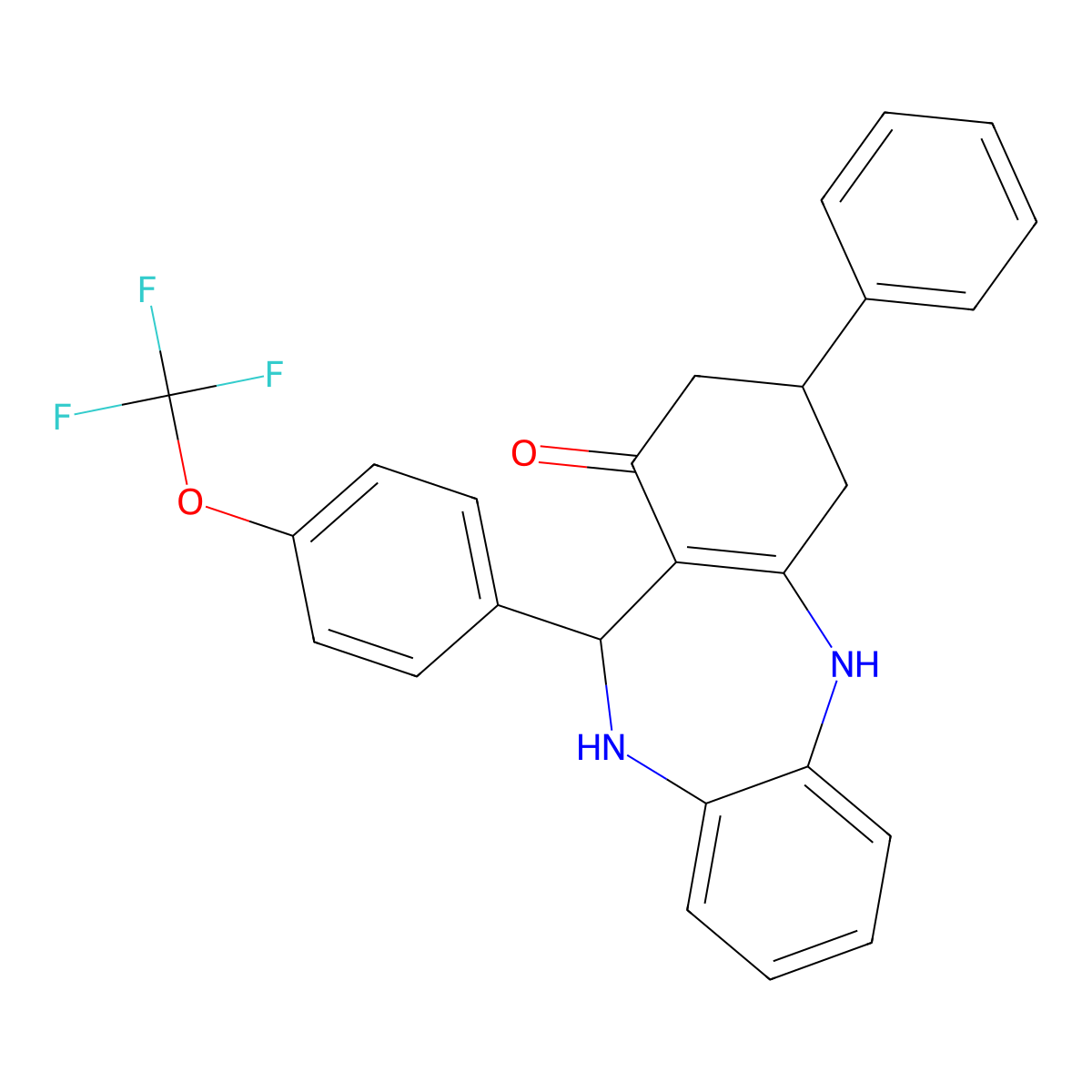 9-Phenyl-6-[4-(trifluoromethoxy)phenyl]-5,6,8,9,10,11-hexahydrobenzo[b][1,4]benzodiazepin-7-one molecular structure, CAS 347351-51-3