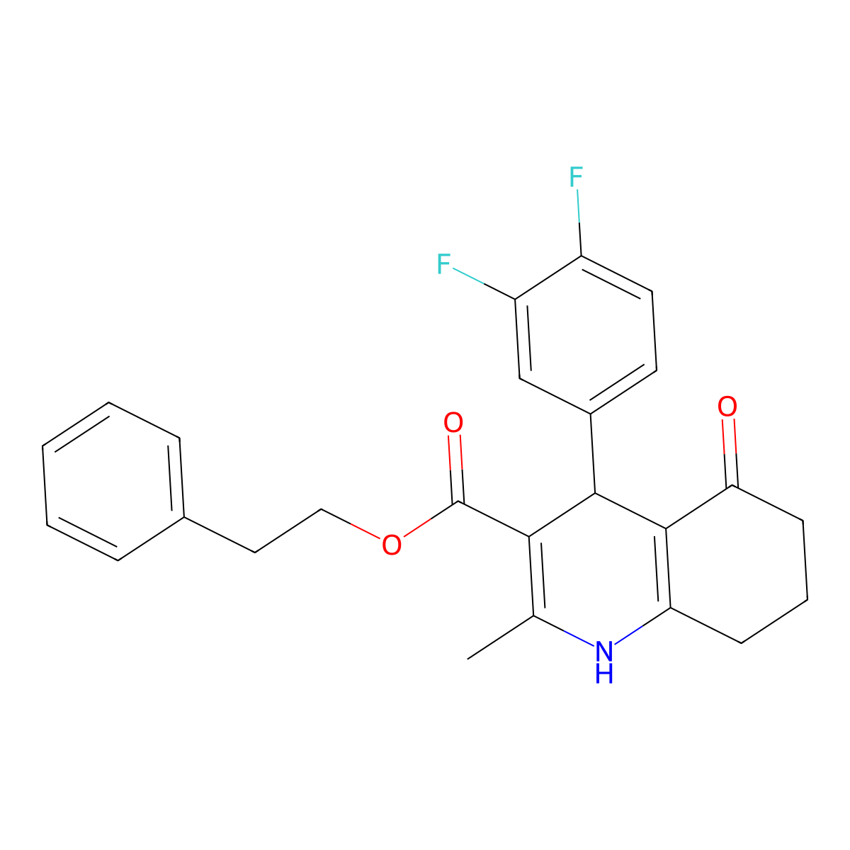 2-Phenylethyl 4-(3,4-difluorophenyl)-2-methyl-5-oxo-1,4,5,6,7,8-hexahydroquinoline-3-carboxylate molecular structure, CAS 347351-55-7