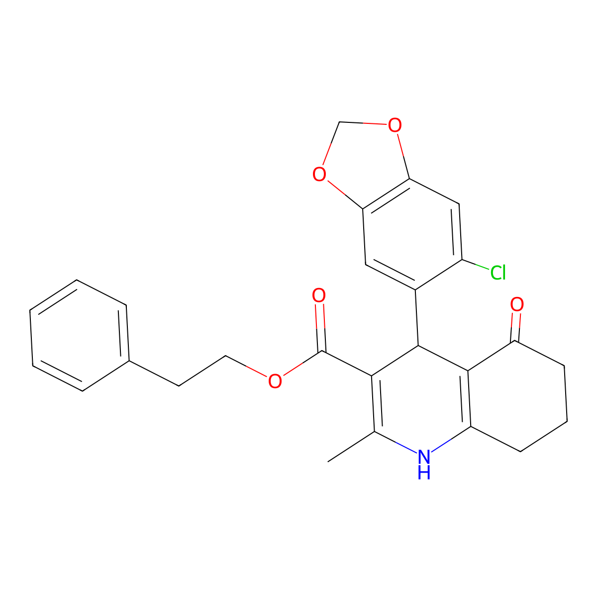 2-Phenylethyl 4-(6-chloro-1,3-benzodioxol-5-yl)-2-methyl-5-oxo-1,4,5,6,7,8-hexahydroquinoline-3-carboxylate molecular structure, CAS 347351-62-6